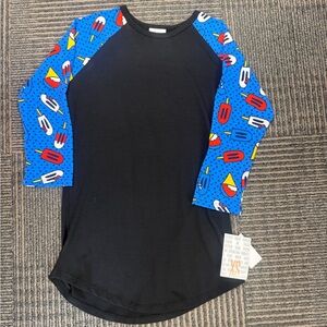 NWT LuLaRoe Randy Baseball America Blue Popsicle 3/4 Sleeves SZ XS